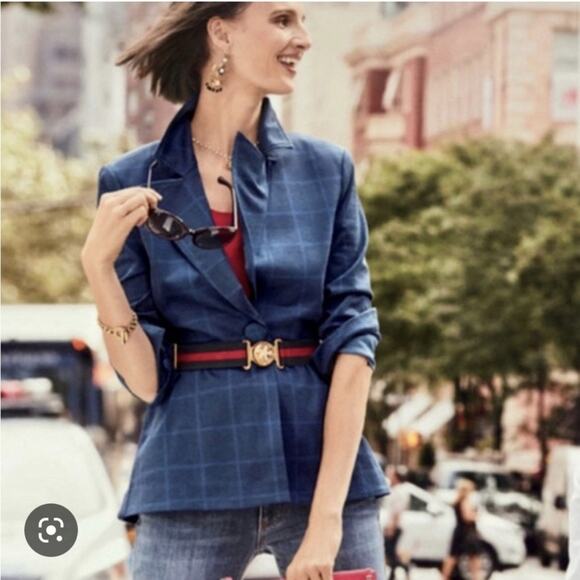 CABI #5475 Sunset Kiss Plaid Blue Blazer Jacket Size 8 Windowpane Preppy Office - Picture 2 of 14